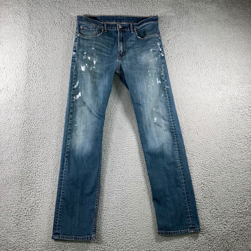 Levis 505 Regular Fit Jeans Mens 33x34 Blue Paint Splatter Grunge 33x32 Actual
